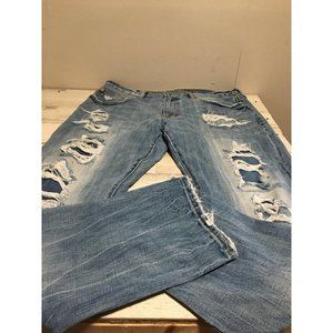 American Eagle Slim Straight leg distressed zip & button front jean size 34x32